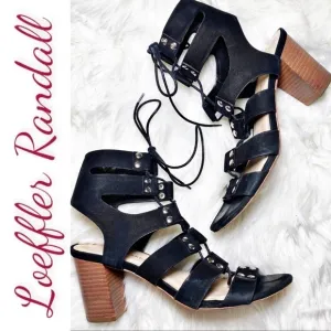 LOEFFLER RANDALL Hana Black Suede Leather Lace Up Gladiator Sandals, Size 7