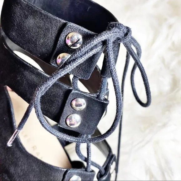 LOEFFLER RANDALL Hana Black Suede Leather Lace Up Gladiator Sandals, Size 7