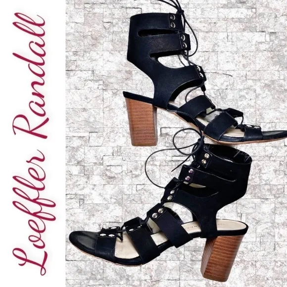 LOEFFLER RANDALL Hana Black Suede Leather Lace Up Gladiator Sandals, Size 7