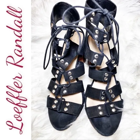 LOEFFLER RANDALL Hana Black Suede Leather Lace Up Gladiator Sandals, Size 7