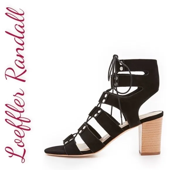 LOEFFLER RANDALL Hana Black Suede Leather Lace Up Gladiator Sandals, Size 7