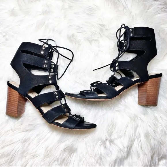 LOEFFLER RANDALL Hana Black Suede Leather Lace Up Gladiator Sandals, Size 7