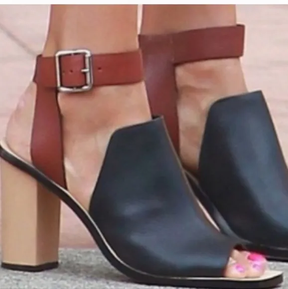 Loeffler Randall womens  black brown leather heel sandals Size 9.5B