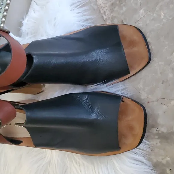 Loeffler Randall womens  black brown leather heel sandals Size 9.5B