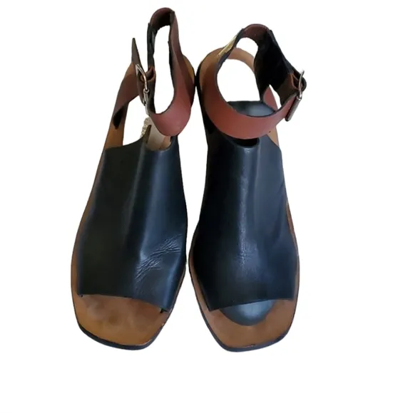 Loeffler Randall womens  black brown leather heel sandals Size 9.5B
