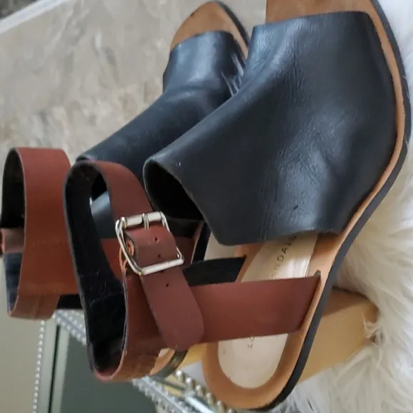 Loeffler Randall womens  black brown leather heel sandals Size 9.5B