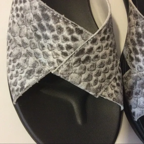 LOGO Jill Gray and Black Leather Snake Print Slide Sandals Size 7.5