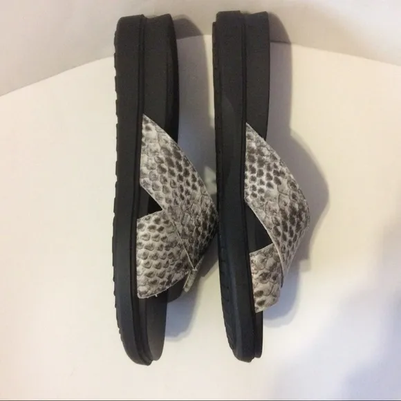 LOGO Jill Gray and Black Leather Snake Print Slide Sandals Size 7.5