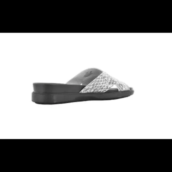 LOGO Jill Gray and Black Leather Snake Print Slide Sandals Size 7.5