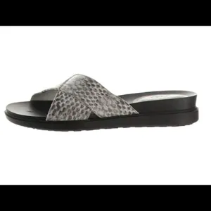 LOGO Jill Gray and Black Leather Snake Print Slide Sandals Size 7.5