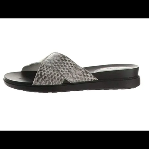 LOGO Jill Gray and Black Leather Snake Print Slide Sandals Size 7.5