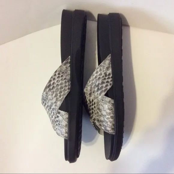 LOGO Jill Gray and Black Leather Snake Print Slide Sandals Size 7.5
