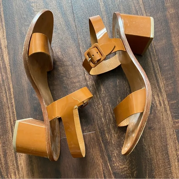 LOQ Altea Patent Leather Slingback Sandals Neutral Brown Women's Size 40