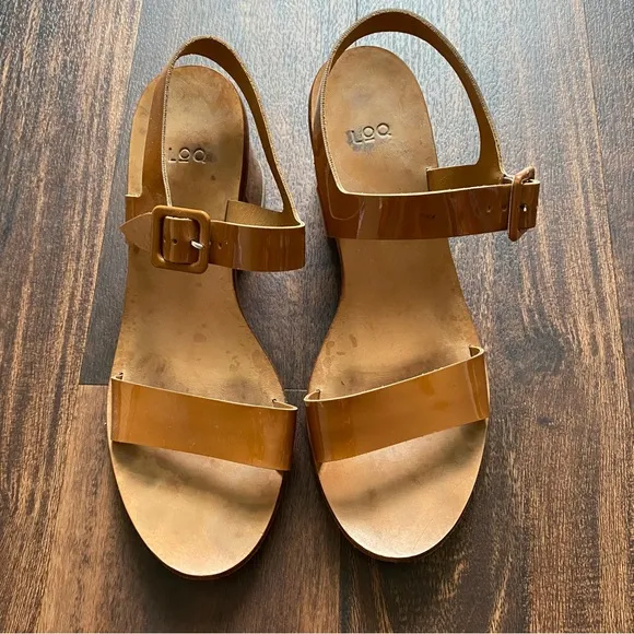 LOQ Altea Patent Leather Slingback Sandals Neutral Brown Women's Size 40