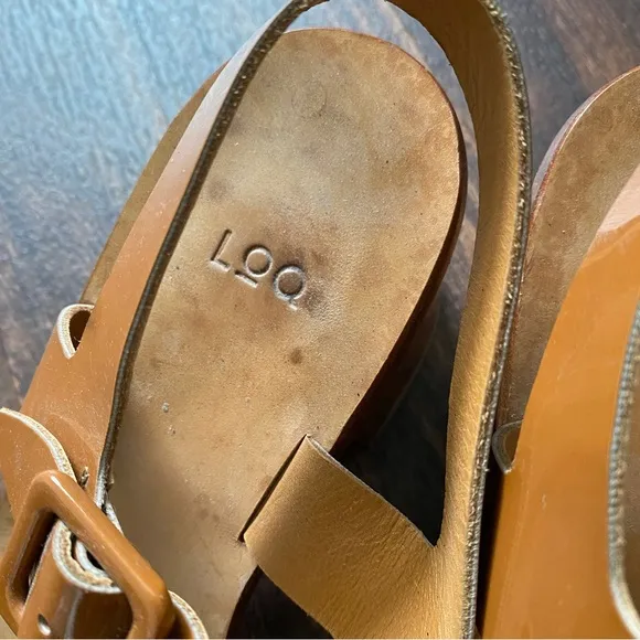 LOQ Altea Patent Leather Slingback Sandals Neutral Brown Women's Size 40