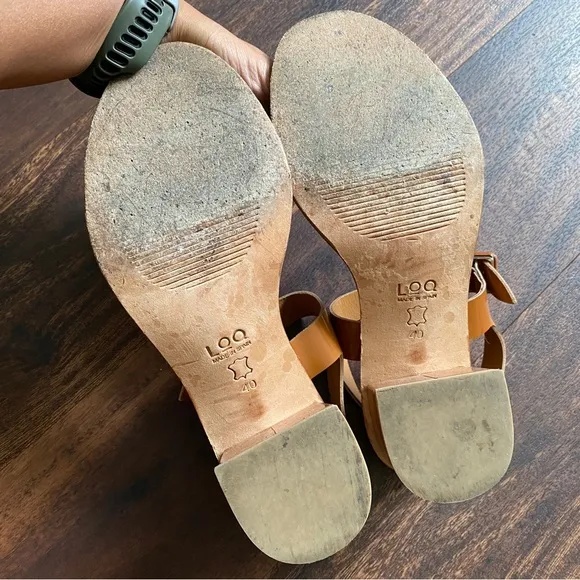 LOQ Altea Patent Leather Slingback Sandals Neutral Brown Women's Size 40
