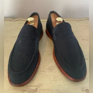 Loro Piana Made in Italy Herringbone Summer Walk Loafer in Navy Size 44 $980