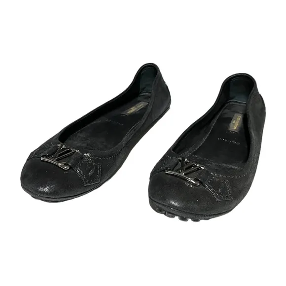 Louis Vuitton Women’s Black Glitter Suede Oxford Ballet Flats Loafers Sz 36