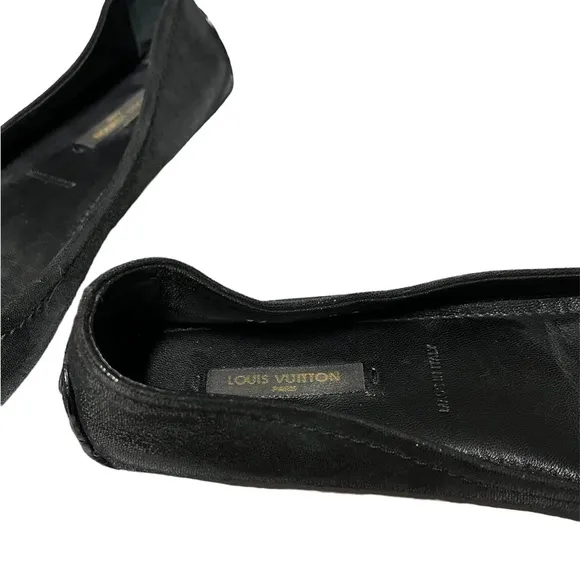 Louis Vuitton Women’s Black Glitter Suede Oxford Ballet Flats Loafers Sz 36