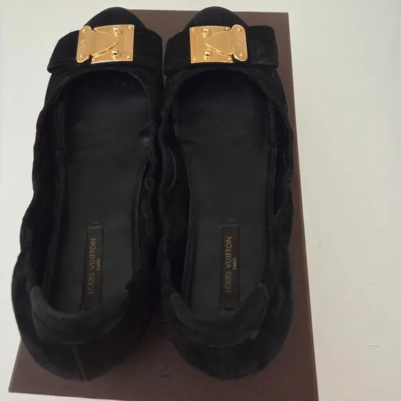 Louis Vuittton Black Suede Ballet Flats