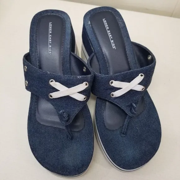 Lower East Side 10 Blue Jean Denim Thong Sandals Chunky Platform 90s Y2K