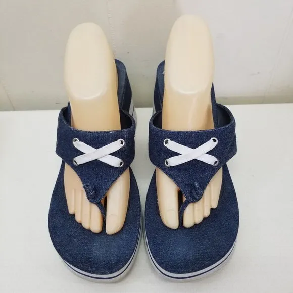Lower East Side 10 Blue Jean Denim Thong Sandals Chunky Platform 90s Y2K