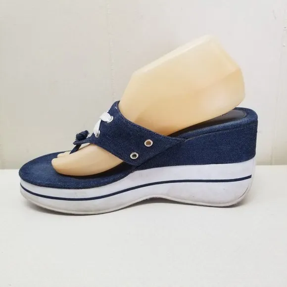 Lower East Side 10 Blue Jean Denim Thong Sandals Chunky Platform 90s Y2K