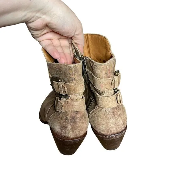 Lucchesse Catalina Ankle Boots Distressed Side Zip Leather Brown Floral 10 B