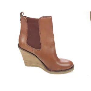 LUCKY BRAND 6.5 M Boots LK-Fedora Brown Leather Wedge Ankle Chelsea Booties