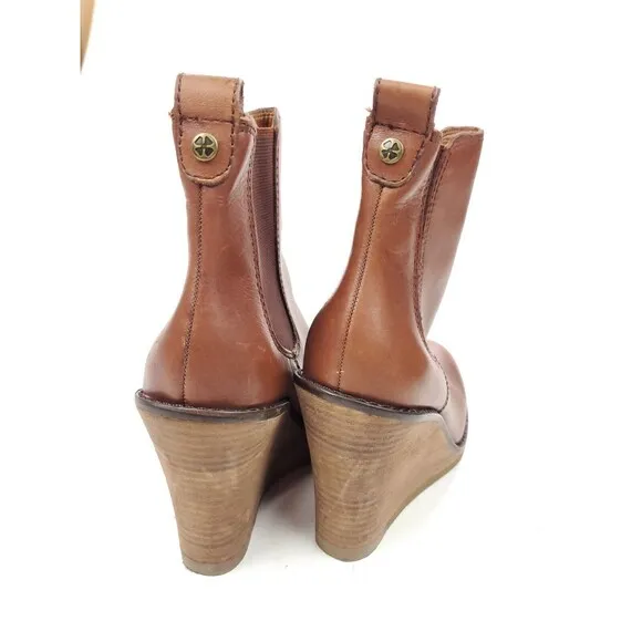 LUCKY BRAND 6.5 M Boots LK-Fedora Brown Leather Wedge Ankle Chelsea Booties