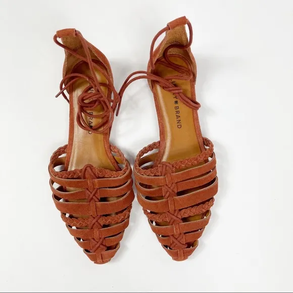 Lucky Brand Brocki Woven Suede Orange‎ Wrap Flats 7