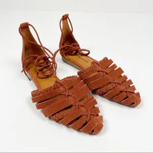 Lucky Brand Brocki Woven Suede Orange‎ Wrap Flats 7