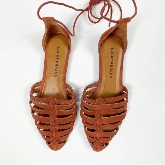 Lucky Brand Brocki Woven Suede Orange‎ Wrap Flats 7