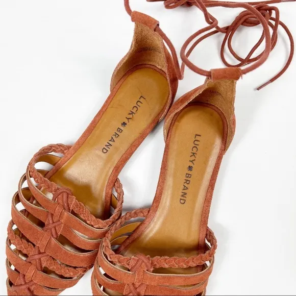 Lucky Brand Brocki Woven Suede Orange‎ Wrap Flats 7