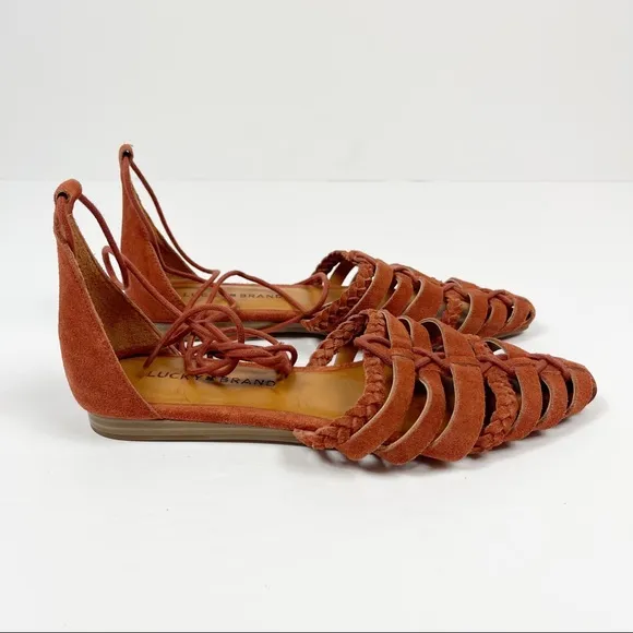 Lucky Brand Brocki Woven Suede Orange‎ Wrap Flats 7