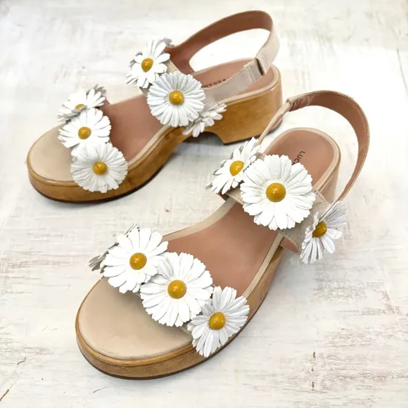 Lucky Brand Juleii Daisy Wooden Clog Sandals Size 8