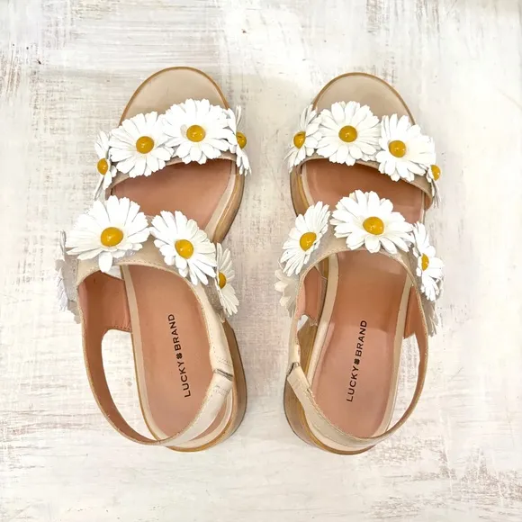 Lucky Brand Juleii Daisy Wooden Clog Sandals Size 8