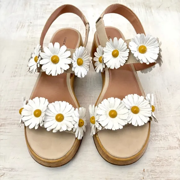 Lucky Brand Juleii Daisy Wooden Clog Sandals Size 8