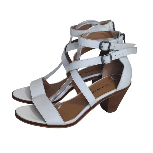 Lucky Brand White Leather Ressia Double Ankle Strap Block Heel Sandals