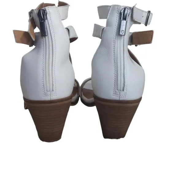 Lucky Brand White Leather Ressia Double Ankle Strap Block Heel Sandals