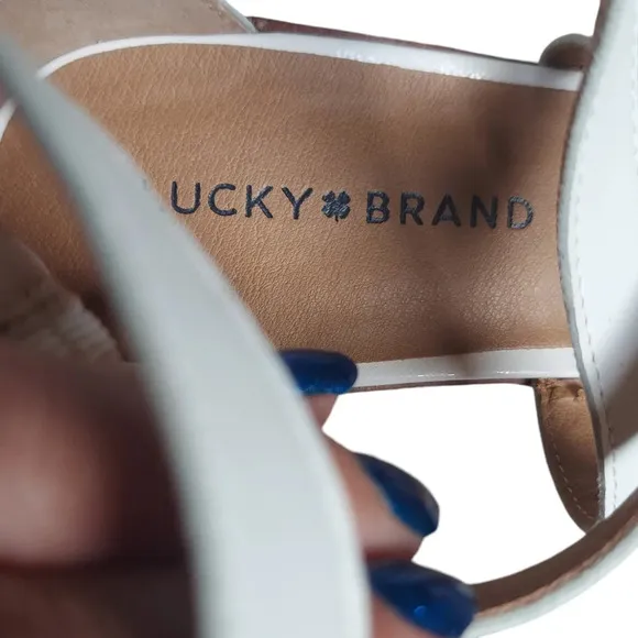 Lucky Brand White Leather Ressia Double Ankle Strap Block Heel Sandals