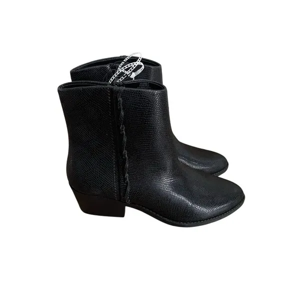 Lucky Brand Women 8.5M/39.5 Black Faux Leather Side Zip Fakelle Ankle Boots NWOB
