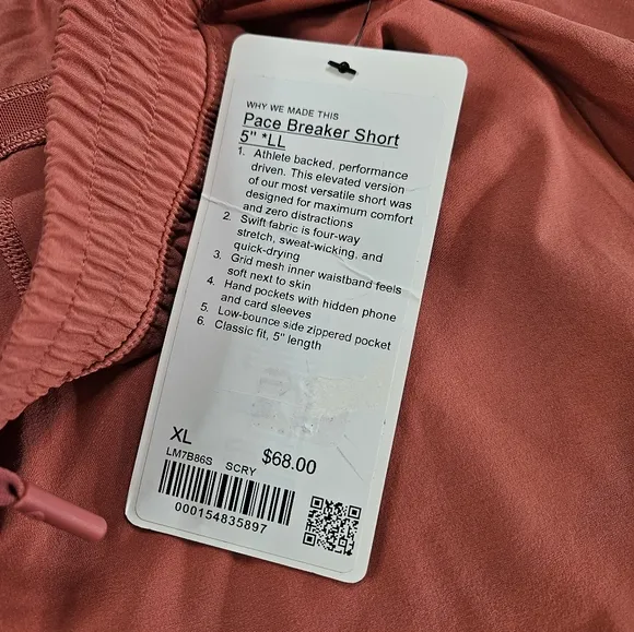 Lululemon Pace Breaker Short 5” *LL SCRY Sour Cherry Men’s Size XLarge