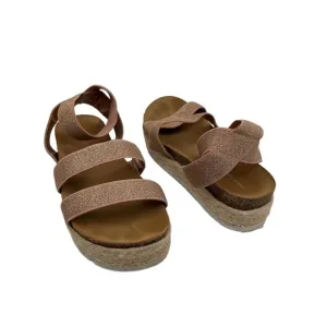 Madden Girl Rose Gold Shimmer Jimmie Platform Espadrille Sandals Size 3 Girl’s