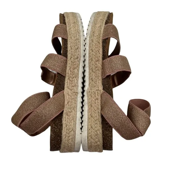 Madden Girl Rose Gold Shimmer Jimmie Platform Espadrille Sandals Size 3 Girl’s