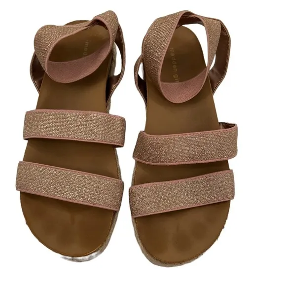 Madden Girl Rose Gold Shimmer Jimmie Platform Espadrille Sandals Size 3 Girl’s