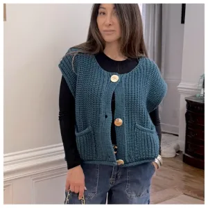 MADE IN ITALY OVERSIZED FABULOUS GOLD BUTTON CARDIGAN SWEATER VEST