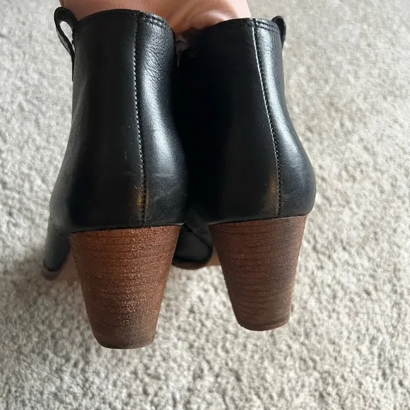 Madewell Boots Billie Size 9.5 Ankle Bootie Black Leather Side Zip Block Heels