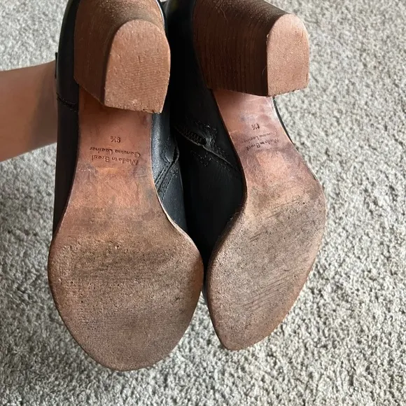 Madewell Boots Billie Size 9.5 Ankle Bootie Black Leather Side Zip Block Heels