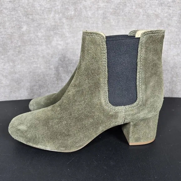 Madewell Chelsea Boots Womens 6.5 Walker Olive Green Suede Leather Ankle Booties
